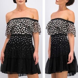 BCBGMaxAzria NWT Ayanne Flowing Blooms Off The Shoulder Fit & Flare Dress Size 8